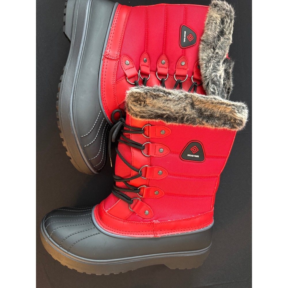 Dream Pairs DP-CANADA Red Black Faux Fur Lined Winter Snow Boots Womens 10 NEW